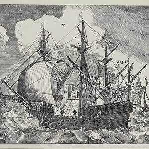 Bruegel, Armed Four-Master, Sailing Vessels, Engraving, Bookplate ~ 241229-WH 70
